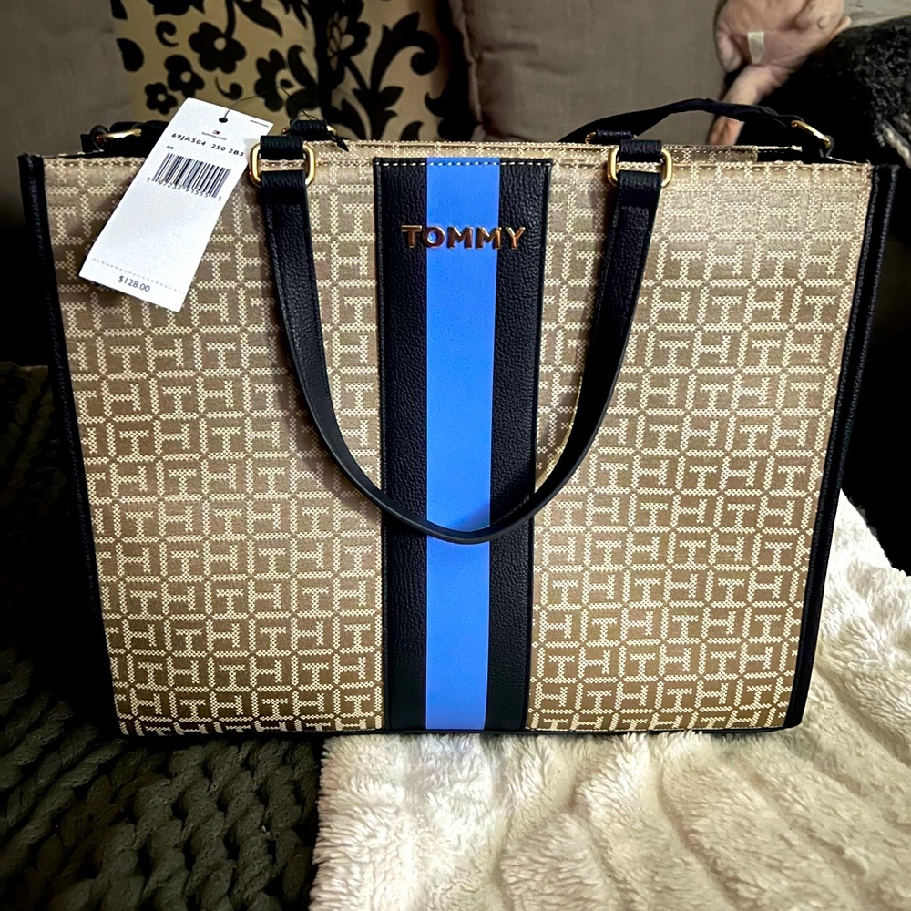 Tommy Hilfiger Tan and Blue Tote Bag